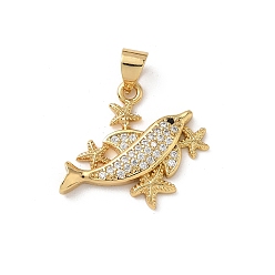 Whale Латунные микро проложить кубического циркония подвески, реальный 18 k позолоченный, кит, 18.5x22x3.3 мм, отверстие : 3.5x4.4 мм