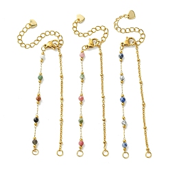 Золотой 304 Браслет из звеньев цепочки из нержавеющей стали и граненых круглых бусин из смешанных драгоценных камней., золотые, 6.06 дюйм (15.4 см)