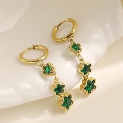 Темный Морско-зеленый 304 Серьги-кольца из нержавеющей стали и кубического циркония, звезда, золотые, темно-зеленый, 47x8 мм