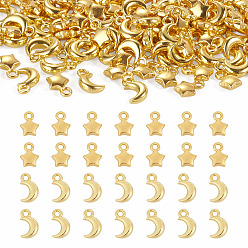 Oro 140 piezas 2 estilos colgantes de aleación, amuletos de luna/estrella, dorado, 8.5~10x6x2.5 mm, agujero: 1.4~1.6 mm, 70 piezas / estilo