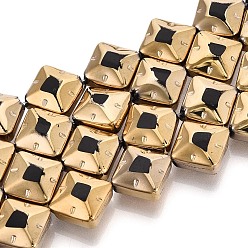 Черный Стеклянные бусины с гальваническим покрытием , ромб, с золотым оттенком латуни, чёрные, 11~12x11~12x6 мм, отверстие : 0.9 мм, около 28~29 шт / нитка, 12.40~12.91'' (31.5~32.8 см)