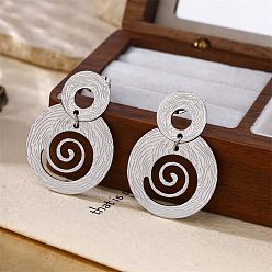 Stainless Steel Color 304 Stainless Steel Spiral Stud Dangle Earrings for Women, Stainless Steel Color, 32x22.8mm