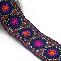 Blau violett Flache Stickerei-Polyesterbänder im Ethno-Stil, Jacquardband, Bekleidungszubehör, blau violett, 2 Zoll (50 mm), ca. 7.66 Yards (7 m)/Stk