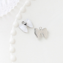 White Alloy Resin Pendants, Platinum, Bowknot Charms, White, 15x18mm
