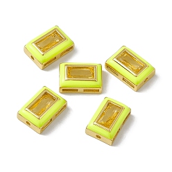 Желтый Стойка покрытие латунные прямоугольные бусины, со стеклом и эмалью, реальный 18 k позолоченный, долговечный, без кадмия, без никеля и без свинца, желтые, 12x8.5x5 мм, отверстия : 1.2 mm и 4x1.2 мм