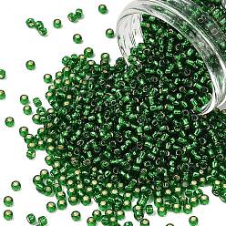 (27B) Silver Lined Grass Green Тохо 8/0 круглые бусины, японский бисер, (27 b) зеленая трава с серебряной подкладкой, 3 мм, отверстие : 1 мм, Около 222 шт / 10 г