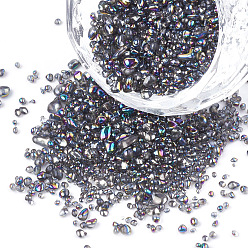 Gris Plaqué perles de rocaille de verre, pour nail art accessoires de décoration, pas de trous / non percés, puce, grises , 1.5~5x1.5~2x1.5~2 mm, sur 450 g / sac