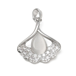 Platinum Brass Micro Pave Clear Cubic Zirconia with Resin Pendants, Ginkgo Leaf Charms, Platinum, 22x19.5x5mm, Hole: 4.5X2.5mm