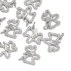 Platinum SHEGRACE Brass Micro Pave Clear Cubic Zirconia Charms, Horse Charms, Cadmium Free & Lead Free & Nickel Free, Platinum, 14x15x2.5mm, Hole: 1mm