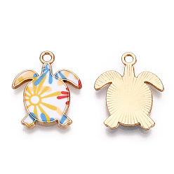 (932FM) Темно-синий аква-матовый с подкладкой Печатные подвески сплава, золотой свет, черепаховый шарм, темно-золотистые, 21.5x18x1.5 мм, отверстие : 1.8 мм