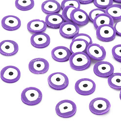 Blue Violet Handmade Polymer Clay Cabochons, Polymer Clay Slices for Resin Crafts & DIY Projects, Flat Round with Evil Eye, Blue Violet, 5~6x0.5~1mm, about 50000pcs/1000g