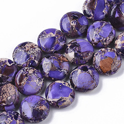 Индиго Натуральные имперские нитки из бисера яшмы, окрашенные, плоско-круглые, индиговые, 12x6 мм, отверстие : 1.2 мм, около 32~34 шт / нитка, 15.35 дюйм ~ 15.94 дюйм (39~40.5 см).