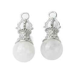 Хрусталь Круглые подвески из натуральных кристаллов кварца, Подвески-лампы из горного хрусталя со стойкой, латунь с платиновым покрытием, рог оленя, без кадмия и без свинца, 39~40x16~16.5 мм, отверстие : 4.5 мм