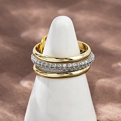 Платиновый & Золотой Латунные микро проложить пальцев кольца кубического циркония, штабелируемые кольца, платиной и золотом, внутренний диаметр: 19мм~21мм