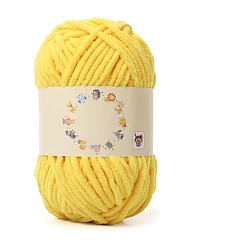 Желтый Мягкая пряжа для вязания крючком, толстая пряжа для шарфа, пакет, изготовление подушек, желтые, 2~3 мм, около 131.23 ярдов (120 м) / моток