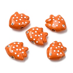 Темно-Оранжевый Фарфоровые бусины ручной работы, рыба в горошек, пастельный фарфор, темно-оранжевый, 16.5x19.5~20.5x8.5~9.5 мм, отверстие : 1.8~2 мм
