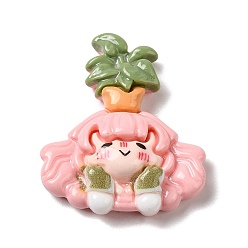 Human Непрозрачные кабошоны из мультяшной смолы, для изготовления ювелирных изделий, девушка, 31x26.5x8 мм