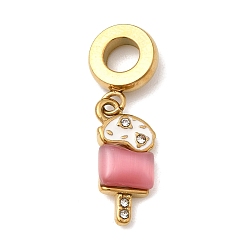 Pink 304 подвески-шармы в европейском стиле с эмалью из нержавеющей стали и кошачьим глазом, подвески в виде мороженого с большими отверстиями и хрустальными стразами, ионное покрытие (ip), золотые, розовые, 27 мм, отверстие : 4.5 мм