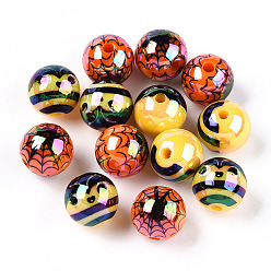 (52) Непрозрачная лаванда Uv акриловые покрытия бусины, радужный, Хэллоуин тема, круглый со смешанными моделей, разноцветные, 12 мм, отверстие : 2.4 мм