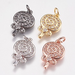 Mixed Color Brass Micro Pave Cubic Zirconia Charms, Lollipop, Mixed Color, 15x10x2mm, Hole: 2mm