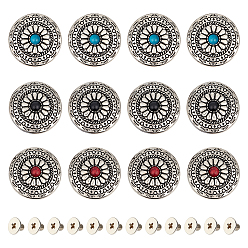 (52) Непрозрачная лаванда 12 наборы 3 цвета сплав и имитация бирюзы ремесло цельный винт заклепка, с железными винтами, плоские круглые с цветочным узором, для поделок багажа и аппаратных принадлежностей, разноцветные, 30x8.5 мм, отверстие : 2.5 мм, 4 наборы / цвет