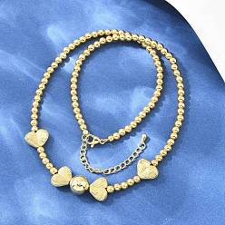 Настоящее золото 18K Женское ожерелье-нагрудник из латуни с микропаве из прозрачных кубических цирконий в форме сердца, круглые бусы., долговечный, стойки покрытие, без свинца и без кадмия, реальный 18 k позолоченный, 16.93 дюйм (43 см)