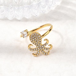 Осьминог 304 Открытые кольца-манжеты из нержавеющей стали с микропаве из кубического циркония, золотые, осьминог, 17 мм