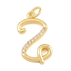 Letter Z Brass Micro Pave Clear Cubic Zirconia Pendants, Letter Charms, Cadmium Free & Lead Free, Real 18K Gold Plated, Letter Z, 20x12x2mm, Hole: 5mm