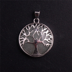 Green Aventurine Natural Green Aventurine Pendants, with Metal Finding, Tree of Life, 27x27x7mm