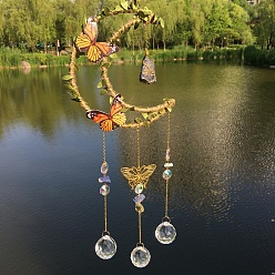 Ляпис-Лазурь Подвесные украшения из натурального лазурита, стеклянные ловцы солнца, луна и бабочка, 450x140 мм