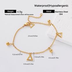 Triangle Vintage 304 Stainless Steel Charm Bracelets for Women, Golden, Triangle, 9.06 inch(23cm)