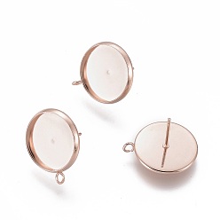 Розовое Золото 304 Настройки серьги из нержавеющей стали, с петлей, плоско-круглые, розовое золото , лоток : 14 мм, 18.5x16x2 мм, отверстия: 2 мм, штифты: 0.8 мм