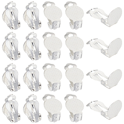 Серебро 40шт. 304 фурнитура для сережек-клипс из нержавеющей стали, серьги настройки, плоско-круглые, серебряные, лоток : 9.8 мм, 16x10x7 мм