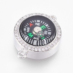Платина Соединители из латуни с микропаве и кубическим цирконием, плоские круглые с компасом, платина, 21x16x7.5 мм, отверстие : 1.5 мм