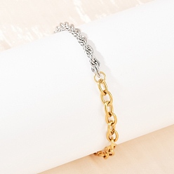 Золотой & Цвет Нержавеющей Стали 304 Браслеты из нержавеющей стали с цепочкой и веревкой для женщин, золотые и нержавеющая сталь цвет, 7-1/2 дюйм (19 см)