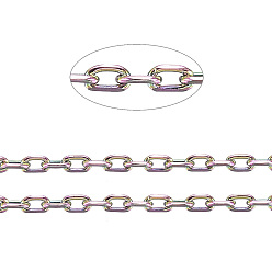 Rainbow Color Ion Plating(IP) 304 Stainless Steel Cable Chains, Diamond Cut Chains, Soldered, Faceted, with Spool, Oval, Rainbow Color, 1.5x1x0.3mm, about 32.8 Feet(10m)/roll
