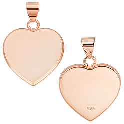 Розовое Золото 2 шт. 925 подвеска из стерлингового серебра с кабошоном, сердце прелести, розовое золото , лоток : 19x19 мм, 22.5x19.5x1.5 мм, отверстие : 5.5x4 мм