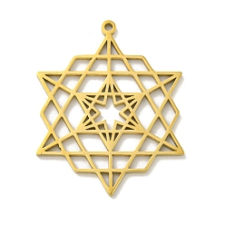 Настоящее золото 18K 304 подвески из нержавеющей стали, лазерная резка, полая звезда Давида с шестиугольным шармом, реальный 18 k позолоченный, 34.5x27.5x1.5 мм, отверстие : 1.5 мм