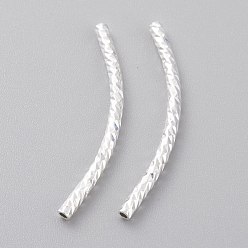 925 Sterling Silver Plated Brass Tube Beads, Long-Lasting Plated, Curved Beads, Tube, 925 Sterling Silver Plated, 25x1.5mm, Hole: 0.8mm
