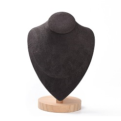 Gray Necklace Bust Display Stand, with Wood Base, Microfiber Cloth and Card Paper, Gray, 18.4x27.7cm