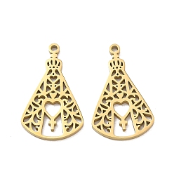 Plaqué 18K Or Véritable Pendentifs en acier inoxydable, nossa senhora aparecida avec breloques coeur et croix, découper, placage ionique (ip), réel 304 k plaqué or, 18mm, Trou: 25x14x1.3mm