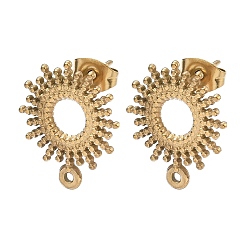 Настоящее золото 18K 304 Выводы серьги из нержавеющей стали шпилька, с петлей, ионное покрытие (ip), солнце, реальный 18 k позолоченный, 18x15 мм, отверстие : 1 мм, штифты : 1 мм