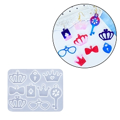 Crown Корона для очков, кулон с замком, силиконовые формы своими руками, формы для литья смолы, для уф-смолы, изготовление изделий из эпоксидной смолы, 97x123x5 мм, отверстие : 2 мм, внутренний диаметр: 20~48x20~58 мм