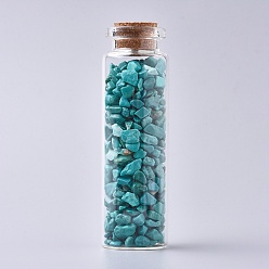 Synthetic Turquoise Glass Wishing Bottle, For Pendant Decoration, with Synthetic Turquoise Chip Beads Inside and Cork Stopper, 22x71mm