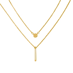 Light Gold Alloy Double Layered Necklaces, with Flat Round Pendant, Light Gold, 16.54 inch(42cm)