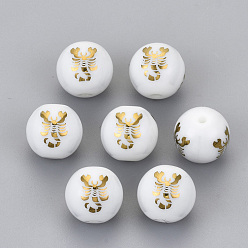 Scorpio Electroplate Glass Beads, Round with Constellations Pattern, Golden Plated, Scorpio, 10mm, Hole: 1.2mm