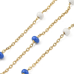 Royal Blue 304 Stainless Steel Enamel Link Chains, Soldered, with Spool, Flat Round, Royal Blue, 2x1.5x0.5mm