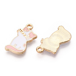 Pink Подвески из эмали и сплава, без кадмия, без никеля и без свинца, золотой свет, кошка, розовые, 21x11.5x2 мм, отверстие : 2 мм