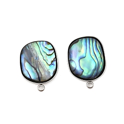 Нержавеющая Сталь Цвет 304 фурнитура для сережек-гвоздиков из натуральной ракушки пауа из нержавеющей стали, квадратный, цвет нержавеющей стали, 22x16 мм, отверстие : 1.8 мм, штифты : 1 мм