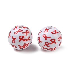 Awareness Ribbon Printed Opaque Acrylic Beads, Round, Awareness Ribbon, 20mm, Hole: 2.8mm